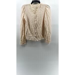 SHUMAQ Women's Light Pink Collarless Ruffle Button-Up Long Sleeves Top SZ S